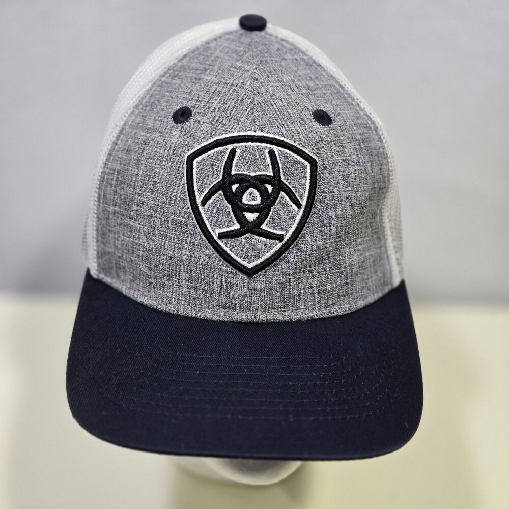 Ariat Hat Baseball Cap Mesh Adjustable Snap Logo Navy Blue Grey
